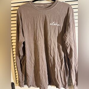 Splash Brown Long Sleeve Tee with Aloha Print